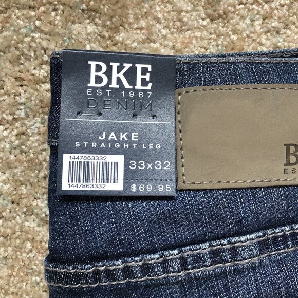NWT BKE Buckle Jake Straight Leg Jeans Mens 33x32 Dark Wash Blue Premium Denim - Picture 2 of 7